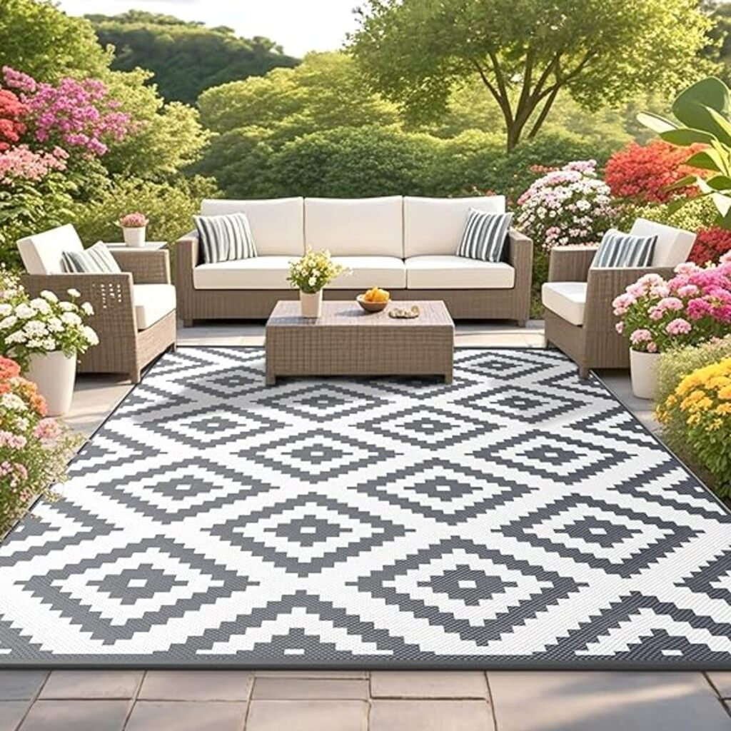 Outdoor Rug for Patios Waterproof, Reversible Garden Rug