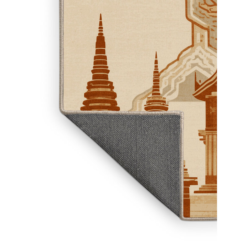 Soft Plush Beecher Chiang Mai Temples Global Inspired Oriental Area Rug in Beige – Beige Binding, 7x9