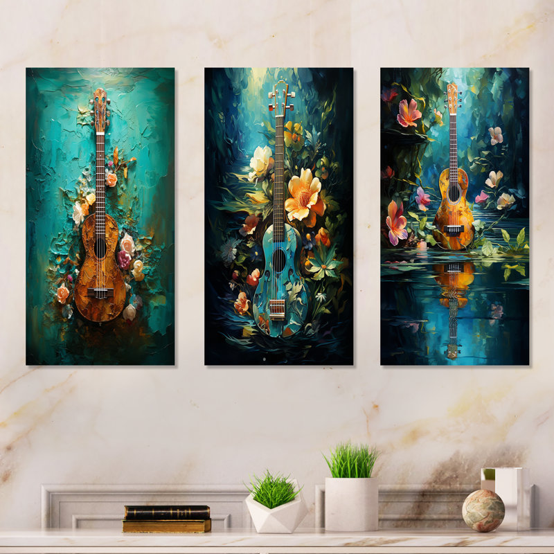Guitare tropicale euphonique - ensemble de 3 impressions de musique en métal, H 28 po x l 36 po