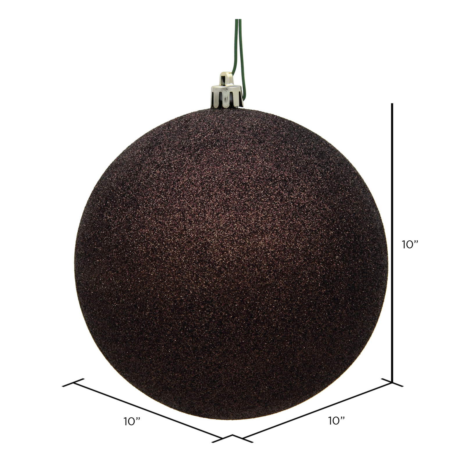 Holiday Décor Ball Ornament, 10" H x 10" W x 10" D, Chocolate Glitter