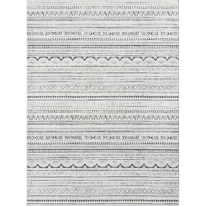 Adhitya Power Loom Ivory/Charcoal Rug, Rectangle 3'11" x 5'7"