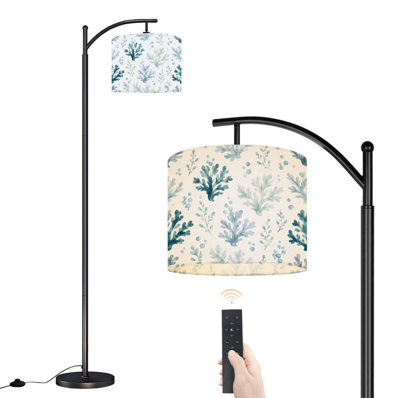 Lampe sur pied à arc avec abat-jour ajustable Lampe sur pied en algues et algues abstraites bleues et blanches 3 températures d'intensité de couleur