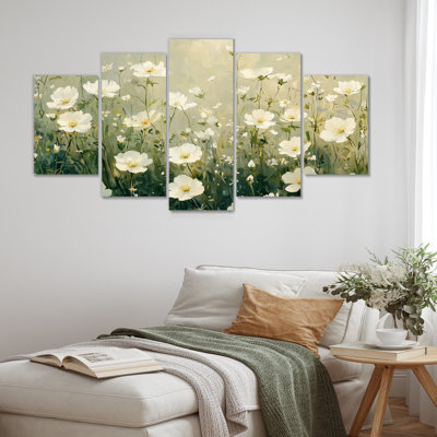 5 fleurs blanches blanches au printemps I - décoration murale fleurs sauvages - Art mural traditionnel
