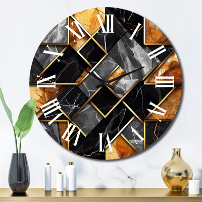 Horloge murale en marbre et granit avec touches dorées