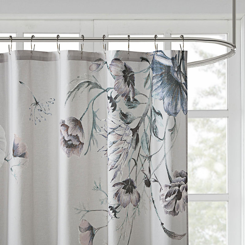 Cassandra Blue Floral Cotton Shower Curtain