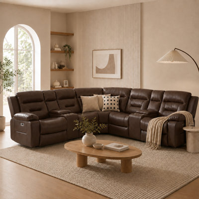 109" L-Shaped Faux Leather Power Reclining Sectional Couch with Storage Consoles USB and USB-C Ports