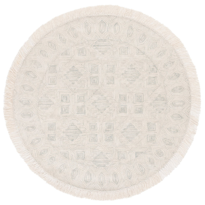 Tapis beige en laine / coton touffeté à la main Jacie, Rond 6 pi