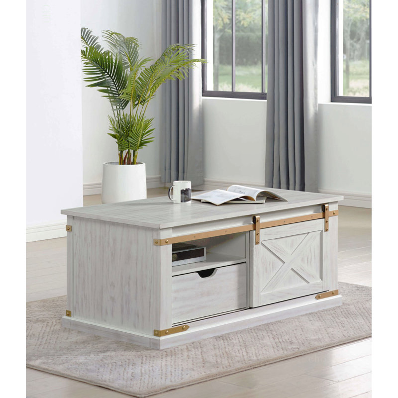 Table basse de salon de style rustique 1 pièce avec tablettes ouvertes