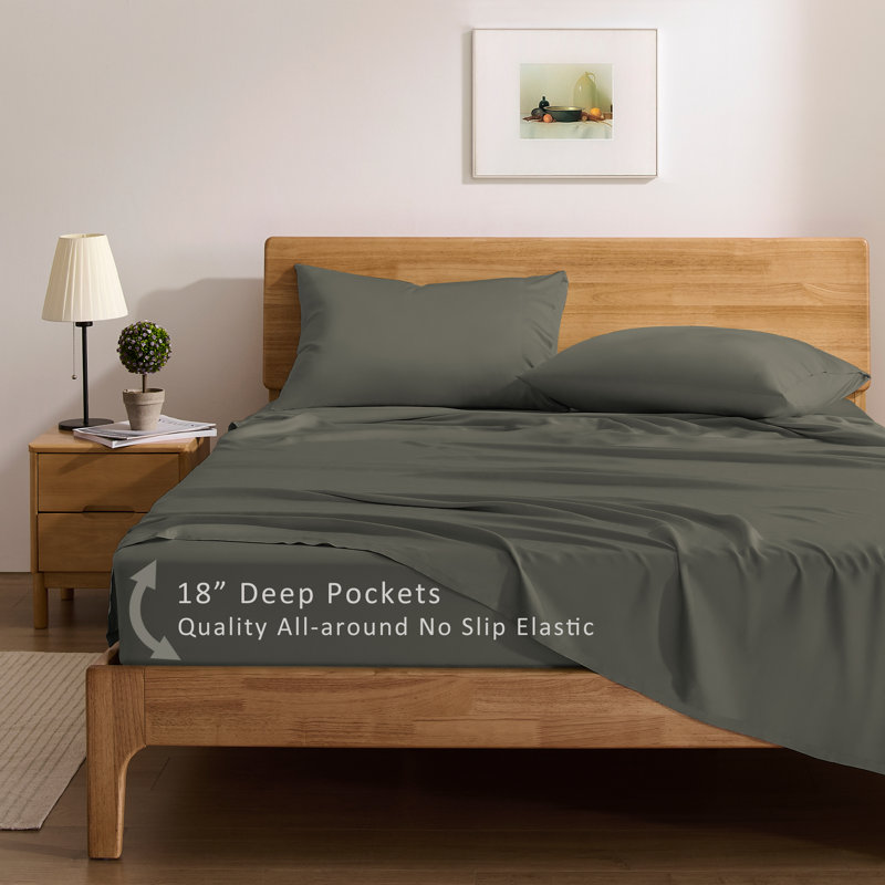 TOSMO Bamboo Viscose Sheets, Charcoal, Queen Sheet Set with 2 Pillowcases