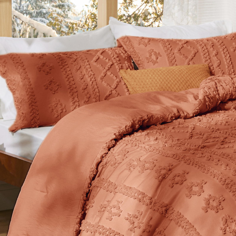 Ensemble d'édredon en microfibre toutes saisons, Terre cuite, Édredon pour très grand lit + 2 taies décorativ