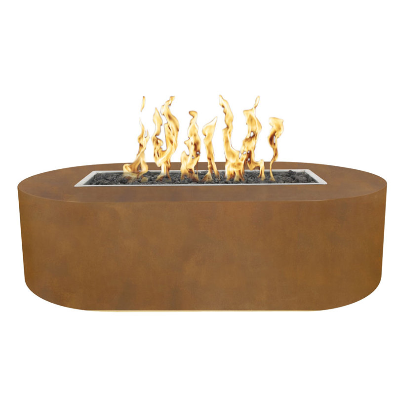 Bispo Steel Smokeless Fire Pit, Corten Steel, 15" H x 48" W x 28" D, Propane