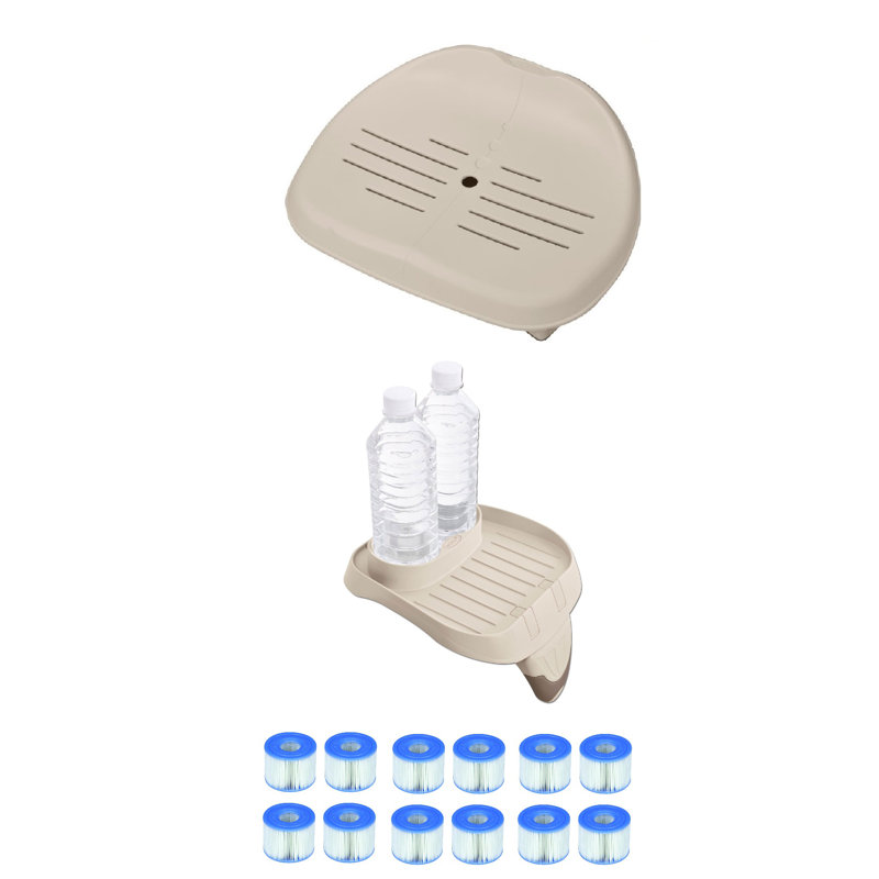 Intex Inflatable Spa Seat & Cup Holder & Type S1 Pool Filter Cartridges (6 Pack), White, 8" H x 4" W x 8" D