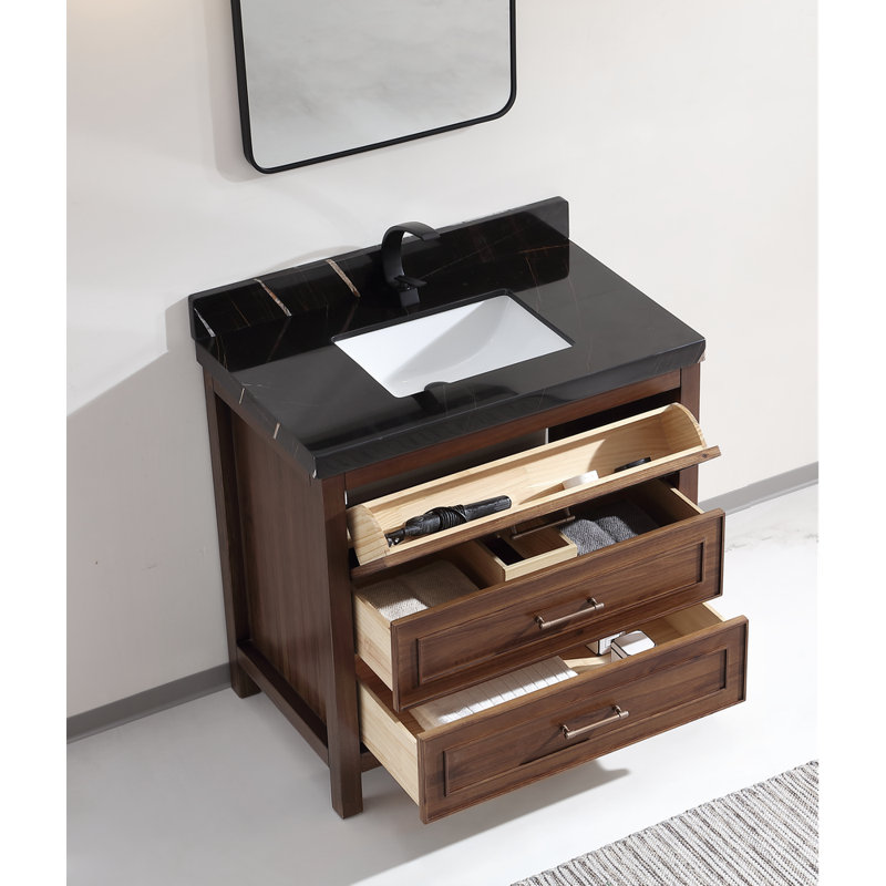 36" Ebony Sink Vanity with WK-36 Top 2" Thick Top, Brun, Noir
