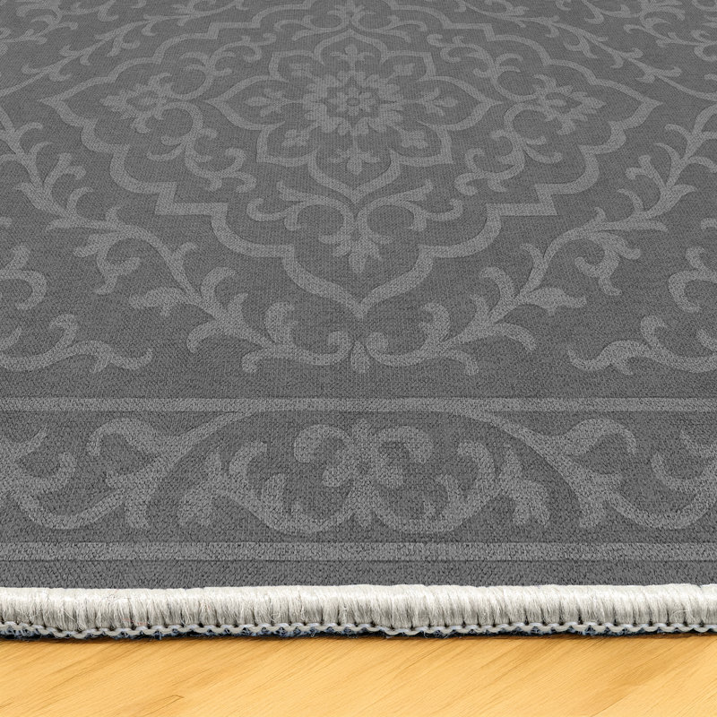 Nora Collection Digital Print Cotton-Polyester Gray Oriental Rug, Square 4'