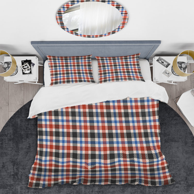 Tartan multicolore à carreaux - Ensemble de housse de couette abstrait - Microfibre de polyester