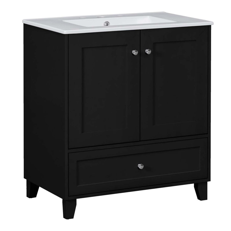 Meuble-lavabo avec lavabo en céramique et grand espace de rangement pour petite salle de bain, armoire d'appoint