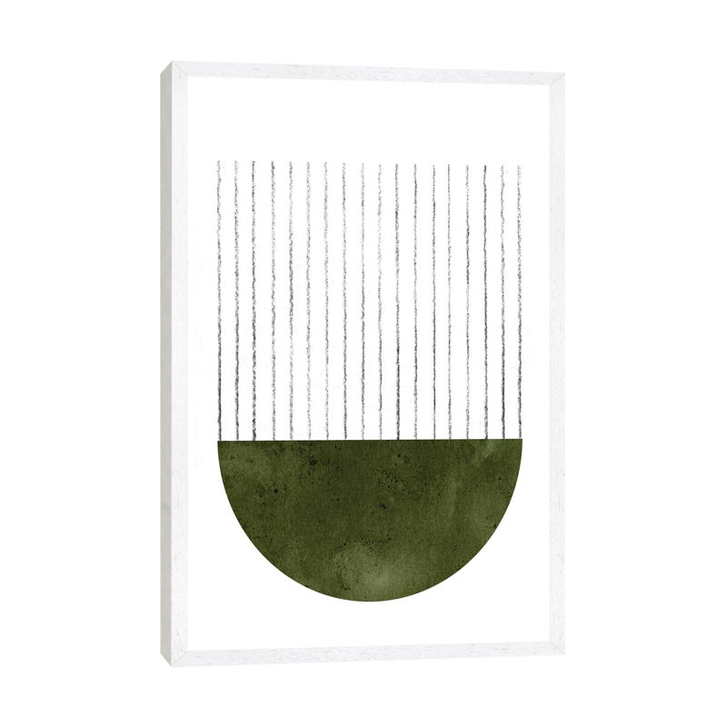 Geometric Dark Green Art by Whales Way - Print on Canvas, 66.04cm H x 45.72cm W x 3.81cm D, White Framed