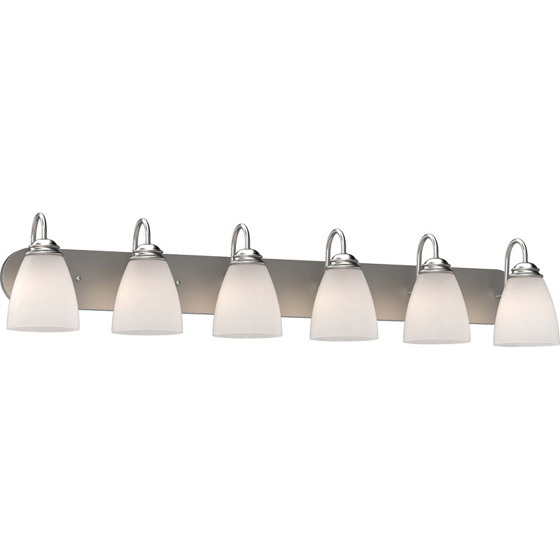 Mari 6-Light Indoor Brushed Nickel Bath or Vanity Light Bar or Wall Mount with White Frosted Glass Bell Shades