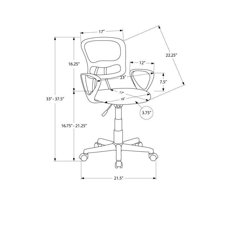 Chaise de bureau ajustable - Siège extra-large, ergonomique, maille blanche, rembourrage ergonomique noir pour enfant, piètement en métal