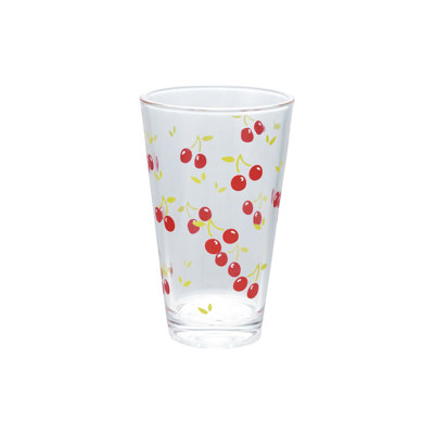 10-Ounce Drinking Glass With Cherry Decal, Red And Green, Set Of 6