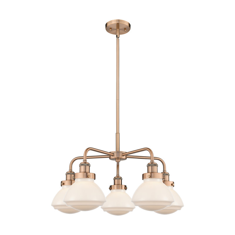Almarosa 5 - Light Glass Dimmable Chandelier, Matte White, Antique Copper