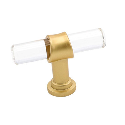 5 Pack-Clear Acrylic Drawer Knobs Brushed Brass Cabinet Hardware - LS9165GD T Bar Acrylic Drawer Pulls Gold Clear Cabinet Hardware Single Hole Drawer Pulls
