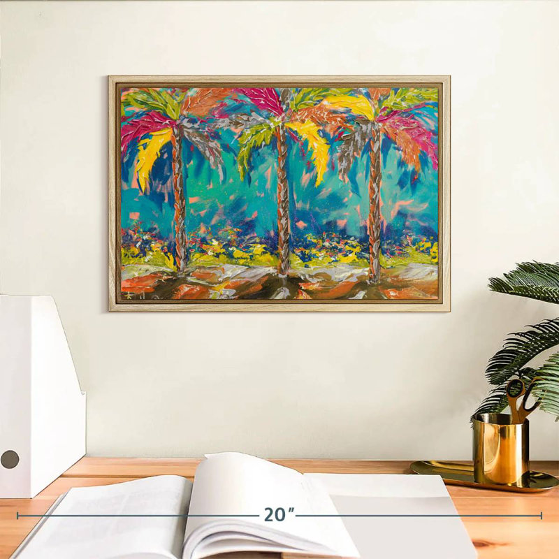 Palmiers d'été tropicaux, Cadre flottant en bois naturel, 13 po x 9 po