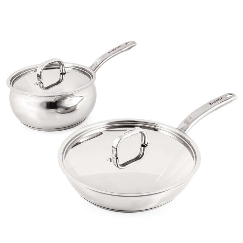 Ensemble de poêles et casseroles en acier inoxydable avec couvercle en métal 3 pièces BergHOFF Belly Shape