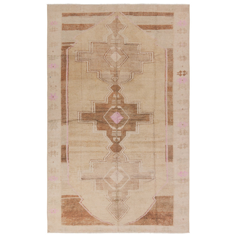 Tapis brun clair / rose Medallion, Rectangle 7 pi 10 po x 9 pi 10 po