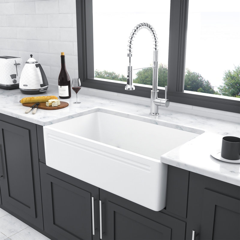 White Farmhouse Sink - 30 Inch Kitchen Sink Apron-Front White Ceramic Reversible Single Bowl Kitchen Farm Sinks