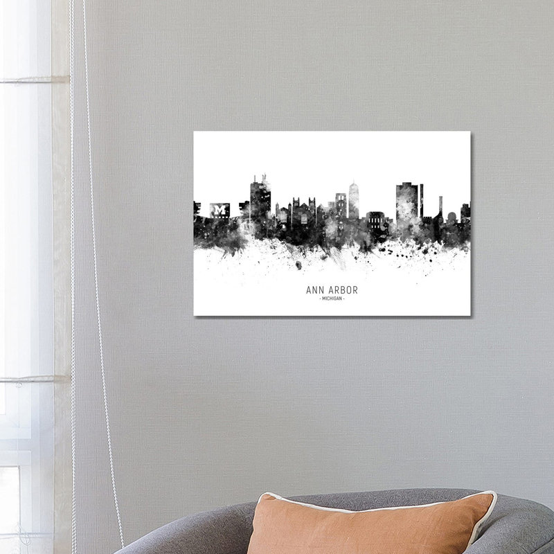 Ann Arbor Michigan Skyline Name Bw by Michael Tompsett - Wrapped Canvas Gallery-Wrapped Canvas Giclée, 45.72cm H x 66.04cm W