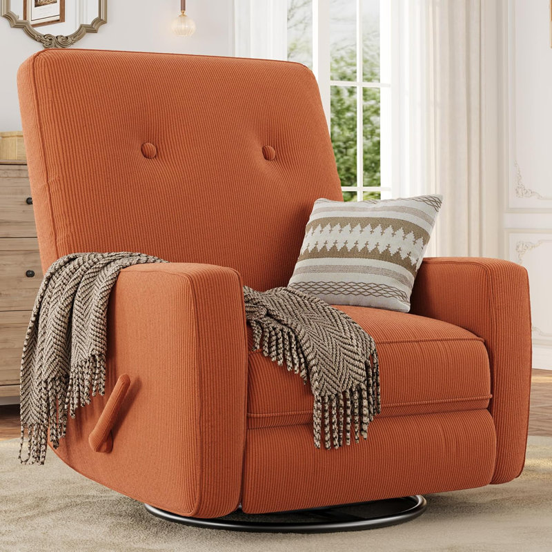 Fauteuil inclinable et pivotant à 360 °, fauteuil de chambre de bébé en velours côtelé pour petits espaces, orange, Orange