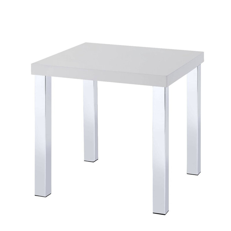 22" Chrome And White High Gloss Square End Table
