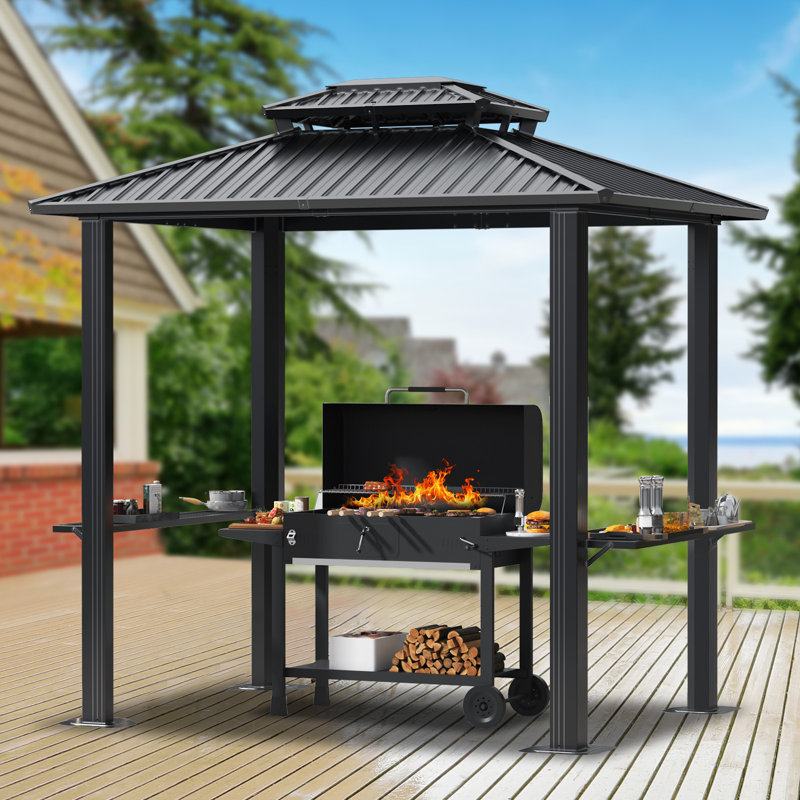 COBIZI 6×8ft Hard Top BBQ Pavilion Outdoor Aluminum Patio Metal Grill Gazebo , Black