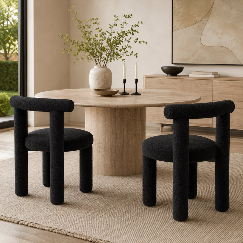 Chaises de salle à manger modernes en sherpa avec dossier incurvé et chaise d'appoint sans accoudoirs pour la salle à manger / salon