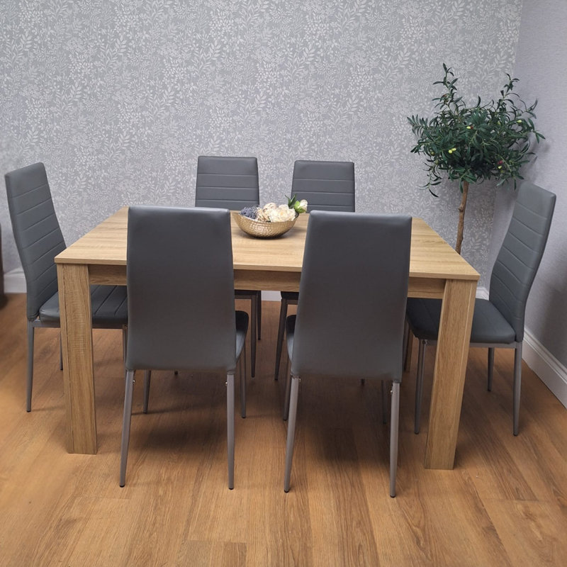 6 - Person Dining Set, 75cm H x 77cm W x 117cm D, Grey, Beige