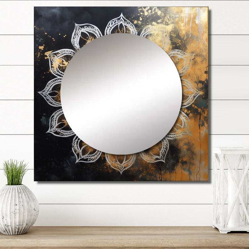 «Nettgen - Boho Mandala», art mural miroir carré pour salle de bain, 23 po x 23 po