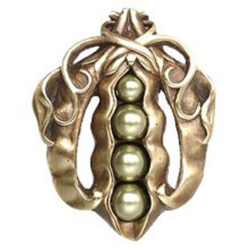 Antique Brass Pearly Peapod Cabinet Knob with Swarovski Pearls