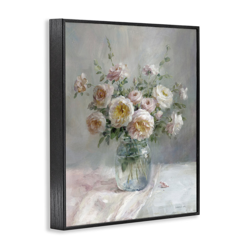Bouquet de roses romantiques en pot, estampe numérique, conception par Danhui Nai, H 14 po x l 11 po