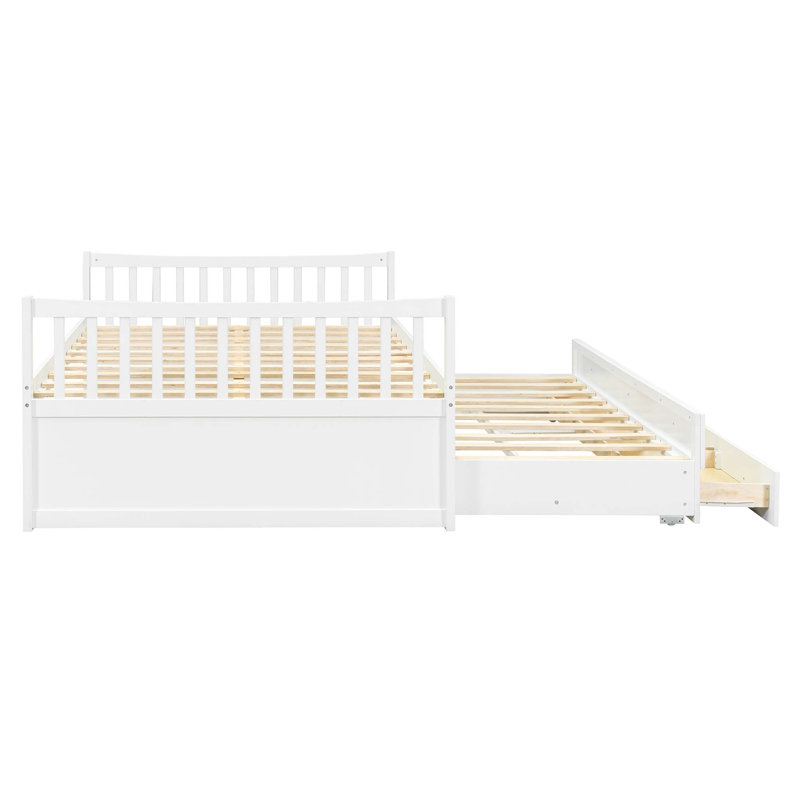 Lit de jour double avec lit gigogne simple et 3 tiroirs, Blanc