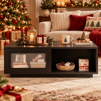 Table basse rectangulaire de 120 cm avec portes coulissantes et rangement ouvert pour salon