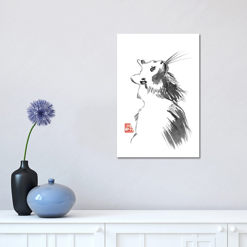 Chat Blanc by Péchane - Painting on Canvas, Wrapped Canvas, 30.48 cm H x 45.72 cm W