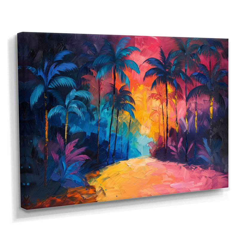 Vert, jaune, palmiers, oasis tropicale V - palmiers et palmiers, art mural, Toile tendue, H 16 po x l 32 po x P 1 po