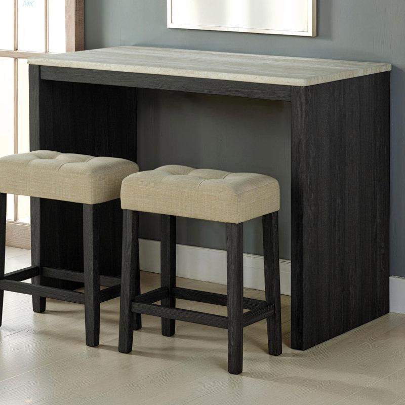 Ensemble de salle à manger à deux tons de style transitionnel noir 3 pièces table 2X tabourets capitonnés beige sièges salle à manger