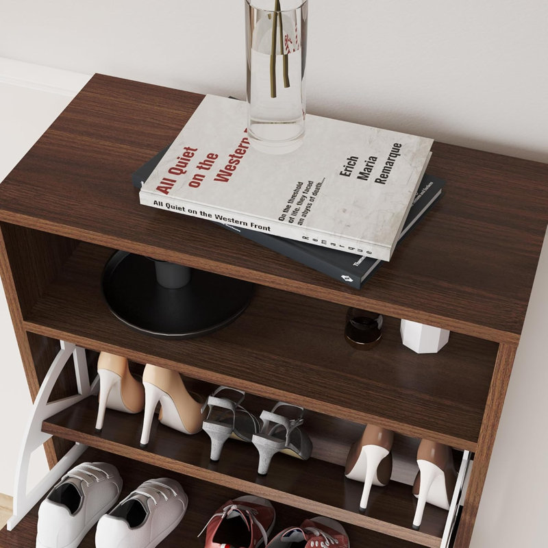 Corrigan Studio® Shoe Cabinet, Freestanding Shoe Rack With 2 Flip Drawers And Legs FSSR013, Walnut