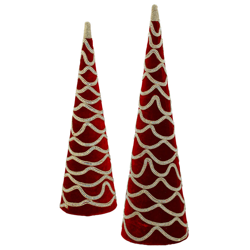 18" With Jewel Cone Tree Set Of 2, Red