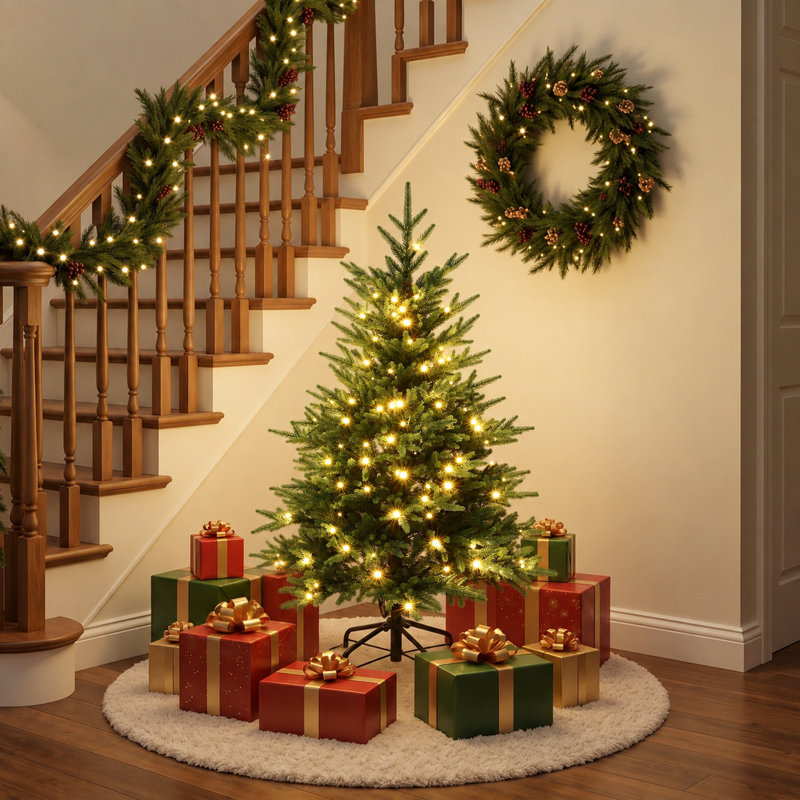 Sapin de Noël artificiel en polyéthylène pré-illuminé de 122 cm (4 pi) avec 150 DEL blanc chaud et branches articulées