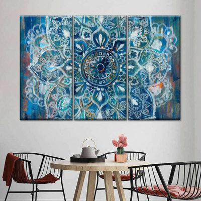Ensemble de 3 pièces Mandala en bleu II sur toile