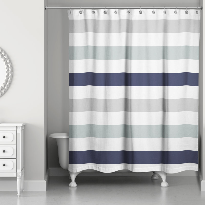Rideau de douche simple à rayures Boucher, Bleu marine