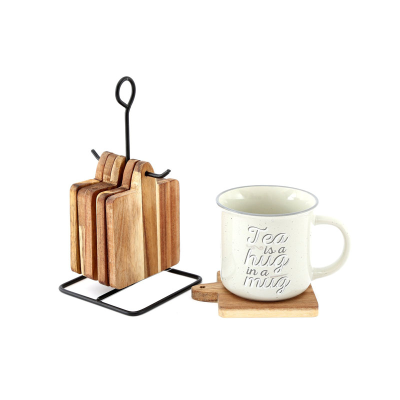 Wood Square 6 Piece Coaster Set